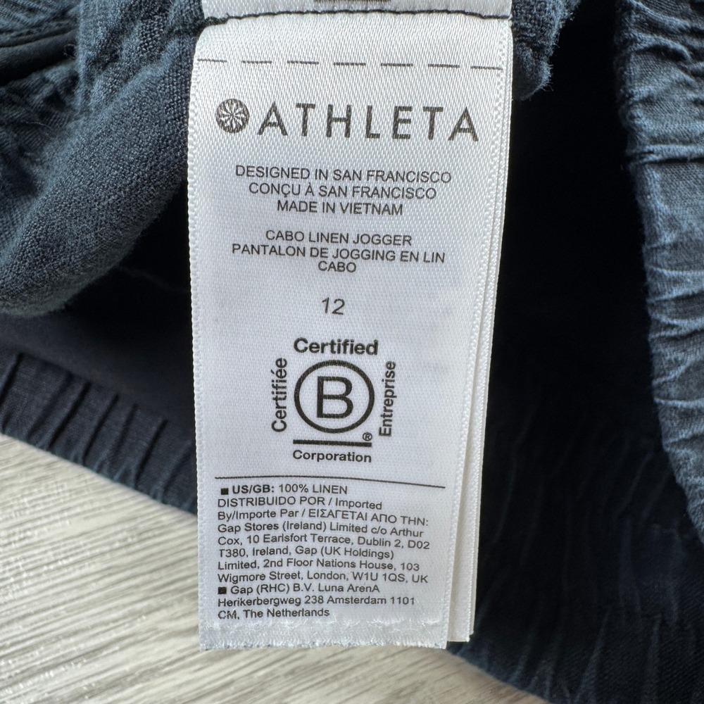 Athleta Womens Jogger Cabo Linen Pants Black 12 Elastic Waist Casual Pocket - Picture 8 of 8